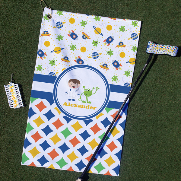 Custom Boy's Space & Geometric Print Golf Towel Gift Set (Personalized)