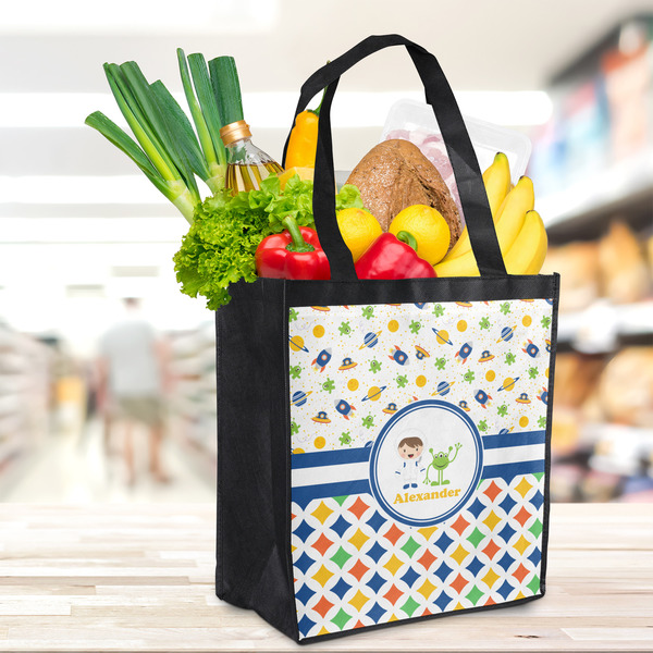 Boy's Space & Geometric Print Grocery Bag - LIFESTYLE