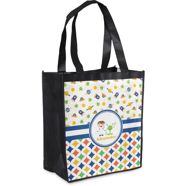 Custom Boy's Space & Geometric Print Grocery Bag (Personalized)