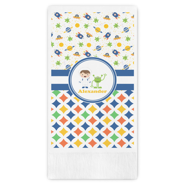 Custom Boy's Space & Geometric Print Guest Napkins - Full Color - Embossed Edge (Personalized)