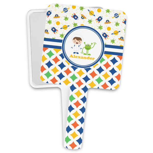 Custom Boy's Space & Geometric Print Hand Mirror (Personalized)