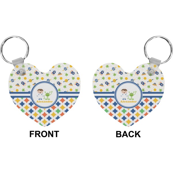 Boy's Space & Geometric Print Heart Keychain (Front + Back)