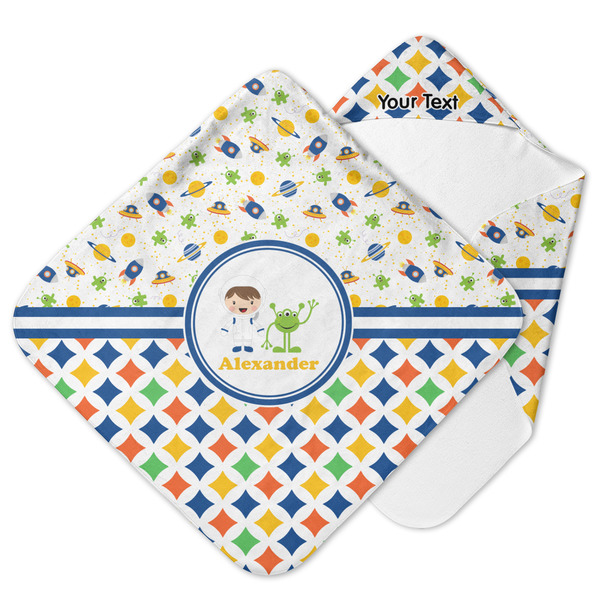 Custom Boy's Space & Geometric Print Hooded Baby Towel (Personalized)