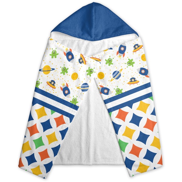 Boy's Space & Geometric Print Hooded Towel - Folded