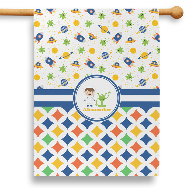 Custom Boy's Space & Geometric Print 28" House Flag (Personalized)