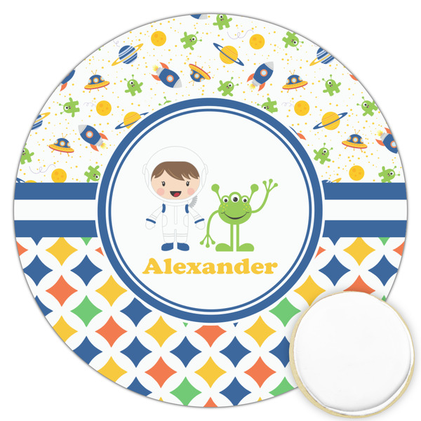 Custom Boy's Space & Geometric Print Printed Cookie Topper - 3.25" (Personalized)
