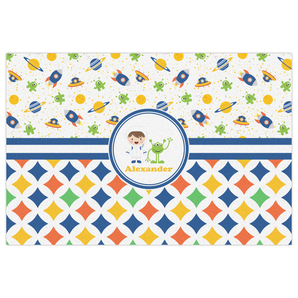 Boy's Space & Geometric Print Indoor / Outdoor Rug - 4'x6' - Front Flat