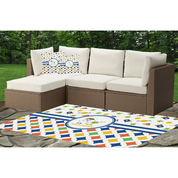 Boy's Space & Geometric Print Outdoor Mat & Cushions