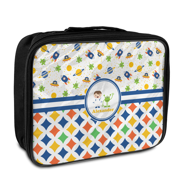 Custom Boy's Space & Geometric Print Insulated Lunch Bag (Personalized)