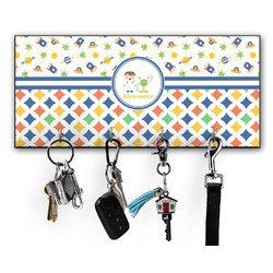 Boy's Space & Geometric Print Key Hanger w/ 4 Hooks w/ Graphics and Text