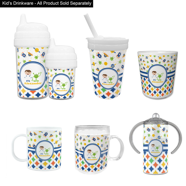 Boy's Space & Geometric Print Kid's Drinkware - Customized & Personalized
