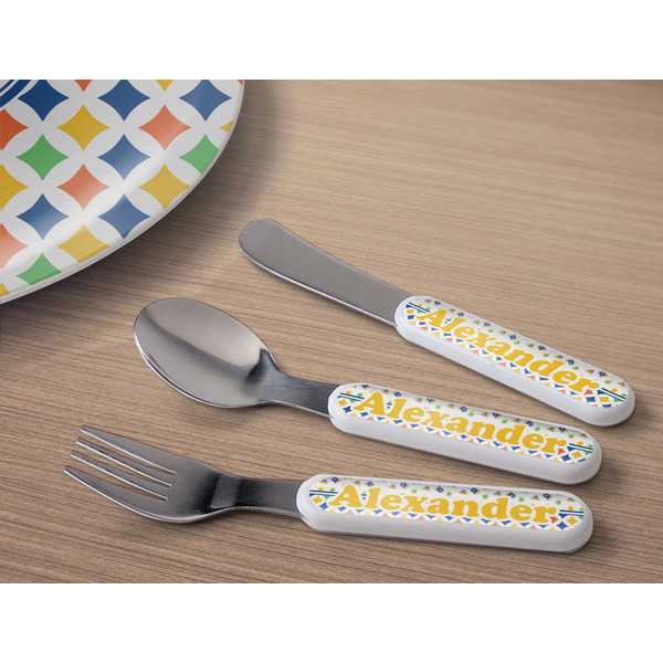 Boy's Space & Geometric Print Kids Flatware w/ Plate