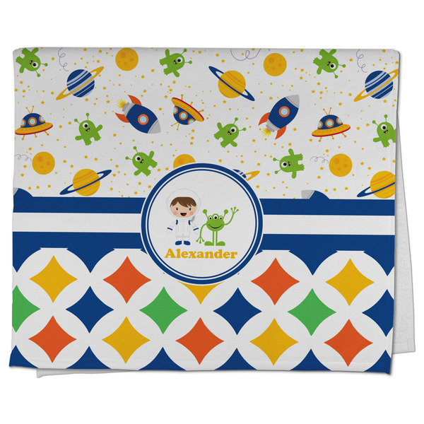 Custom Boy's Space & Geometric Print Kitchen Towel - Poly Cotton w/ Name or Text