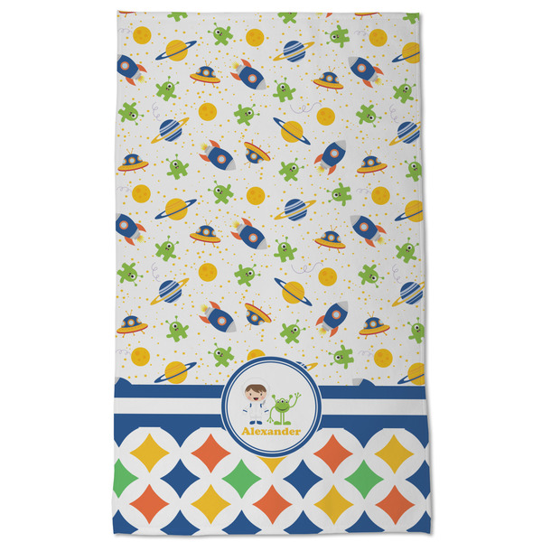 Boy's Space & Geometric Print Kitchen Towel - Poly Cotton - Full Front