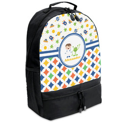 Boy's Space & Geometric Print Backpacks - Black (Personalized)
