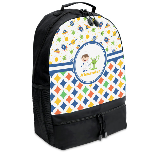 Custom Boy's Space & Geometric Print Backpacks - Black (Personalized)