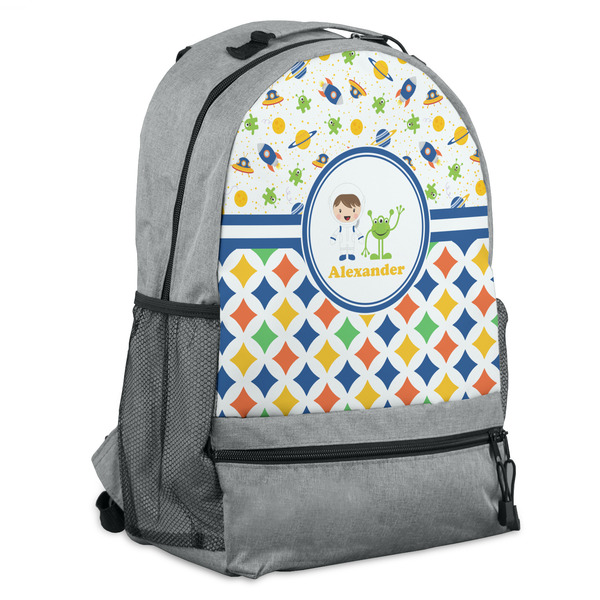 Custom Boy's Space & Geometric Print Backpack - Grey (Personalized)