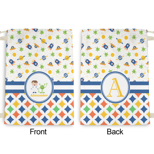 Boy's Space & Geometric Print Large Laundry Bag - Front & Back View
