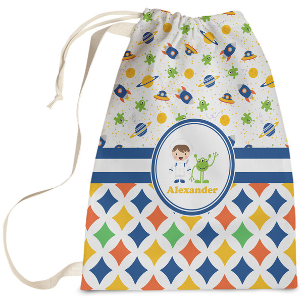 Custom Boy's Space & Geometric Print Laundry Bag - Large (Personalized)