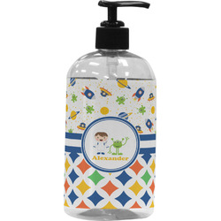 Boy's Space & Geometric Print Plastic Soap / Lotion Dispenser (16 oz - Large - Black) (Personalized)
