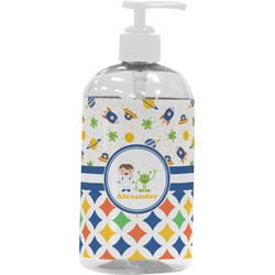Boy's Space & Geometric Print Plastic Soap / Lotion Dispenser (16 oz - Large - White) (Personalized)