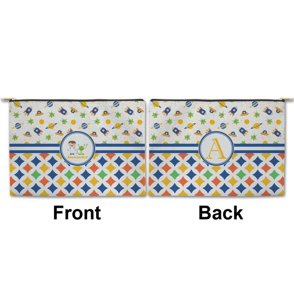 Boy's Space & Geometric Print Large Zipper Pouch Approval (Front and Back)