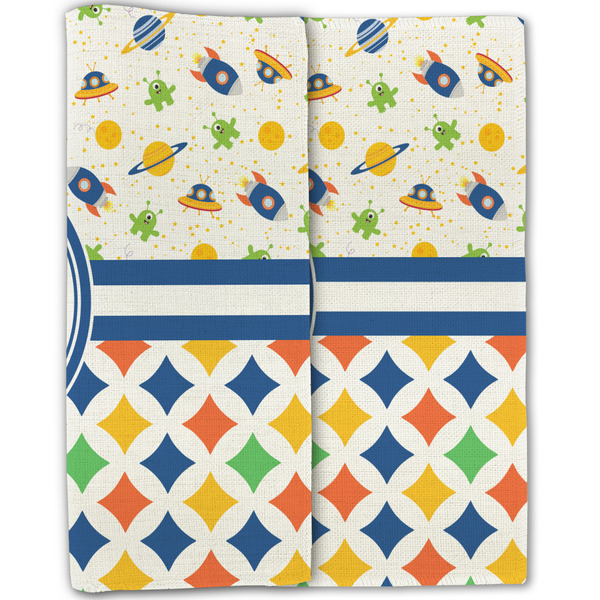 Boy's Space & Geometric Print Linen Placemat - Folded Half (double sided)