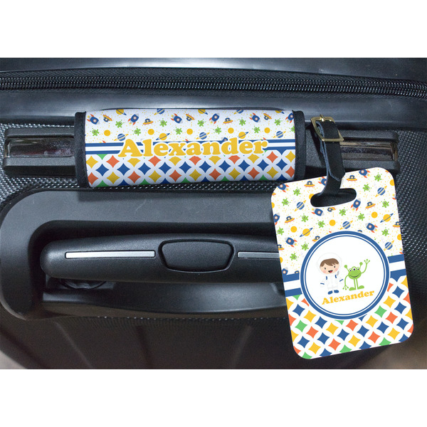 Boy's Space & Geometric Print Luggage Wrap & Tag