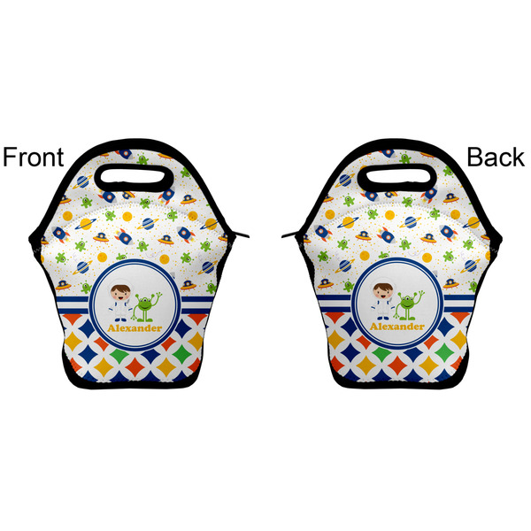 Boy's Space & Geometric Print Lunch Bag - Front and Back