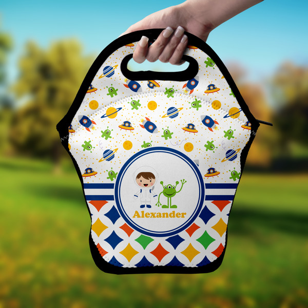 Boy's Space & Geometric Print Lunch Bag - Hand