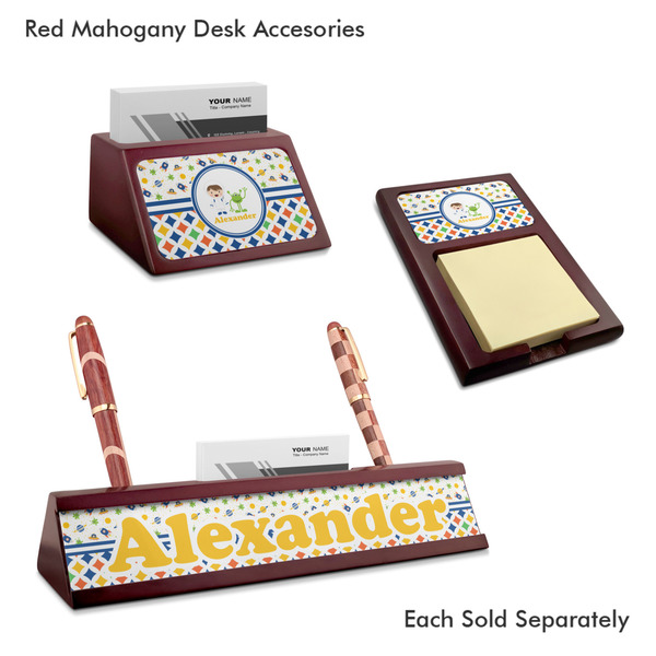 Boy's Space & Geometric Print Mahogany Desk Accessories
