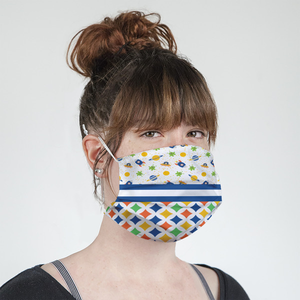 Boy's Space & Geometric Print Mask - Quarter View on Girl