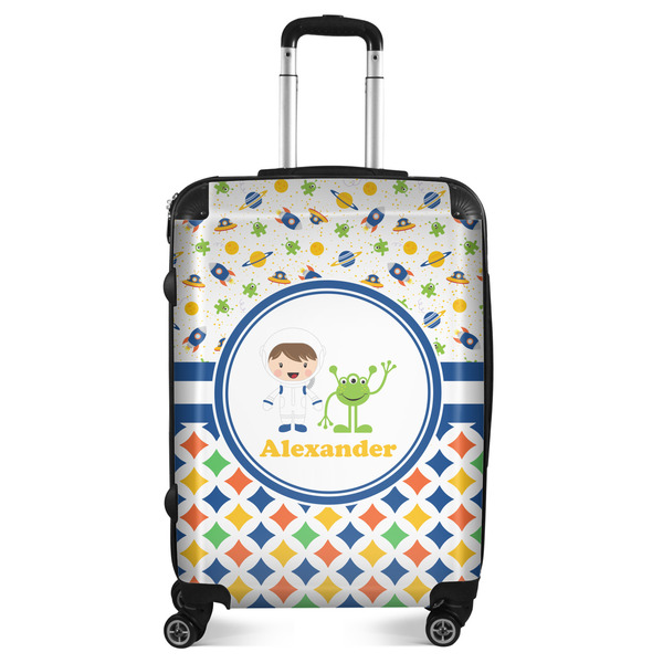 Custom Boy's Space & Geometric Print Suitcase - 24" Medium - Checked (Personalized)