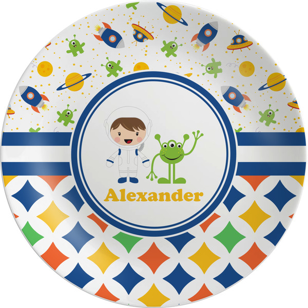 Custom Boy's Space & Geometric Print Melamine Salad Plate - 8" (Personalized)