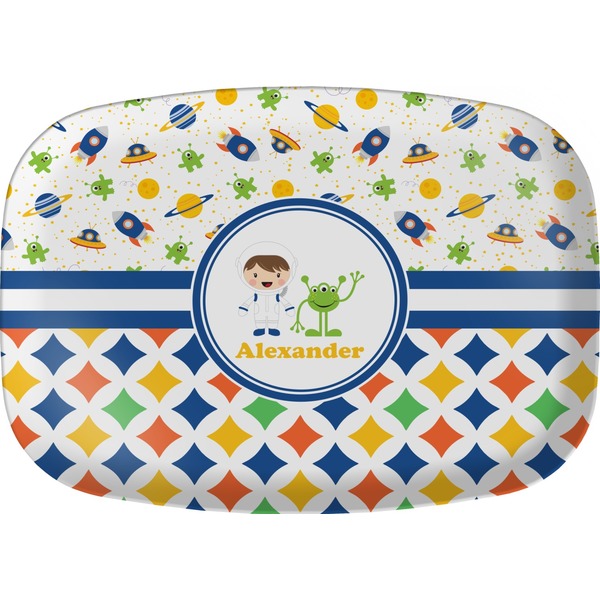 Custom Boy's Space & Geometric Print Melamine Platter (Personalized)
