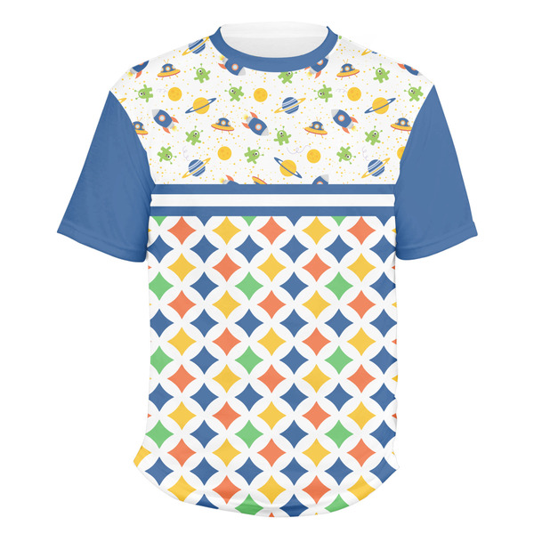 Custom Boy's Space & Geometric Print Men's Crew T-Shirt - 3X Large