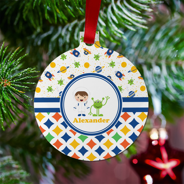 Boy's Space & Geometric Print Metal Ball Ornament - Lifestyle