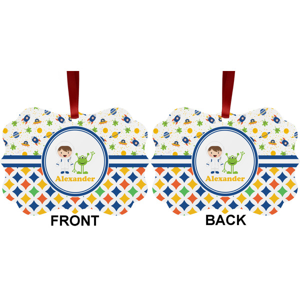 Boy's Space & Geometric Print Metal Benilux Ornament - Front and Back (APPROVAL)