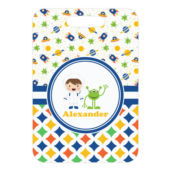 Boy's Space & Geometric Print Metal Luggage Tag - Front Without Strap