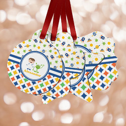 Boy's Space & Geometric Print Metal Ornaments - Double Sided w/ Name or Text