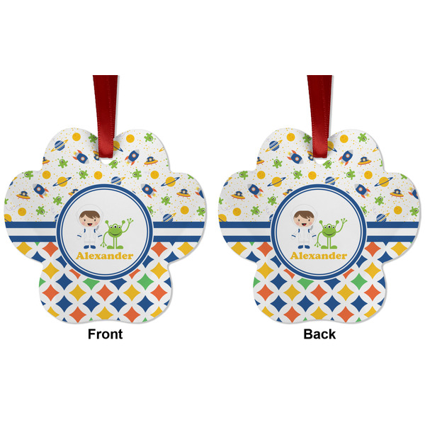 Boy's Space & Geometric Print Metal Paw Ornament - Front and Back