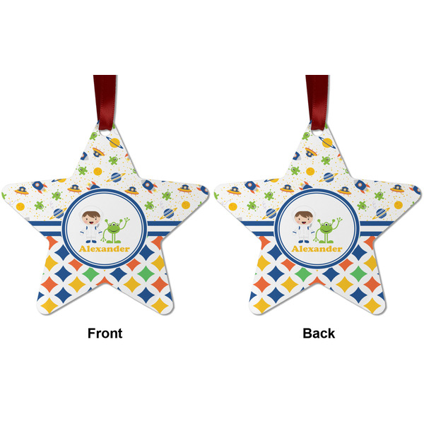 Boy's Space & Geometric Print Metal Star Ornament - Front and Back