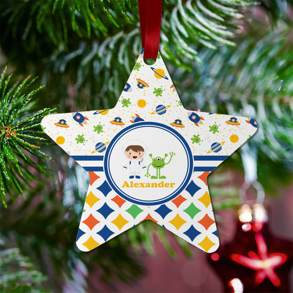 Boy's Space & Geometric Print Metal Star Ornament - Lifestyle