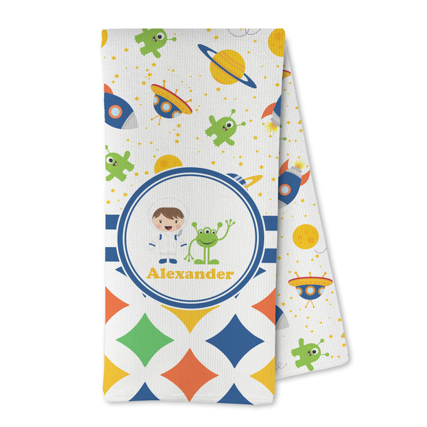 Custom Boy's Space & Geometric Print Kitchen Towel - Microfiber (Personalized)