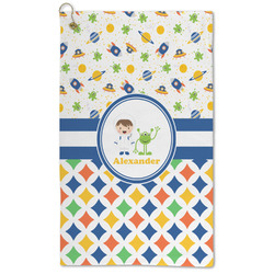 Boy's Space & Geometric Print Microfiber Golf Towel - Large (Personalized)