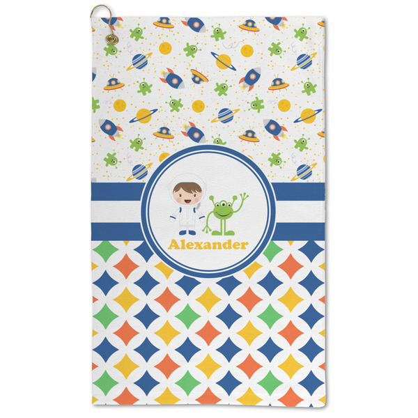 Custom Boy's Space & Geometric Print Microfiber Golf Towel - Large (Personalized)