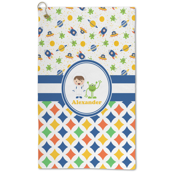 Custom Boy's Space & Geometric Print Microfiber Golf Towel - Large (Personalized)