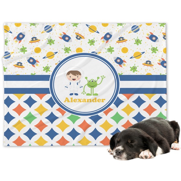 Custom Boy's Space & Geometric Print Dog Blanket - Large (Personalized)