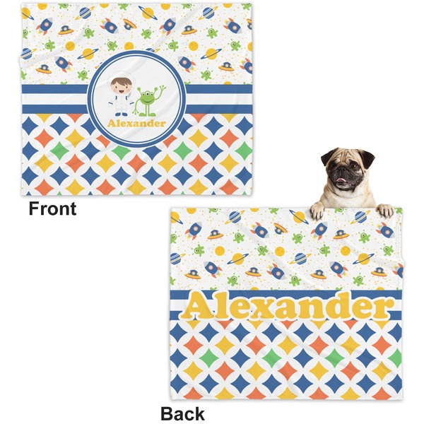 Boy's Space & Geometric Print Microfleece Dog Blanket - Large- Front & Back