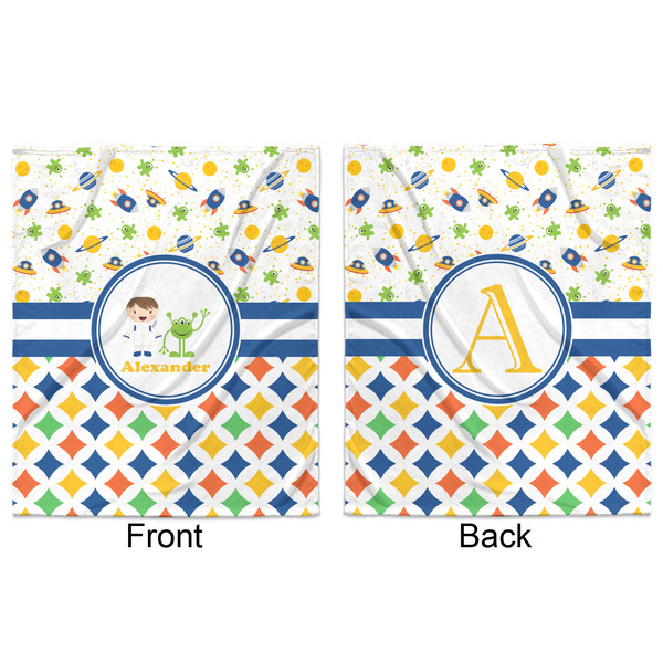 Boy's Space & Geometric Print Minky Blanket - 50"x60" - Double Sided - Front & Back